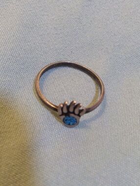Sterling Silver Paw Print Ring with Blue Stone